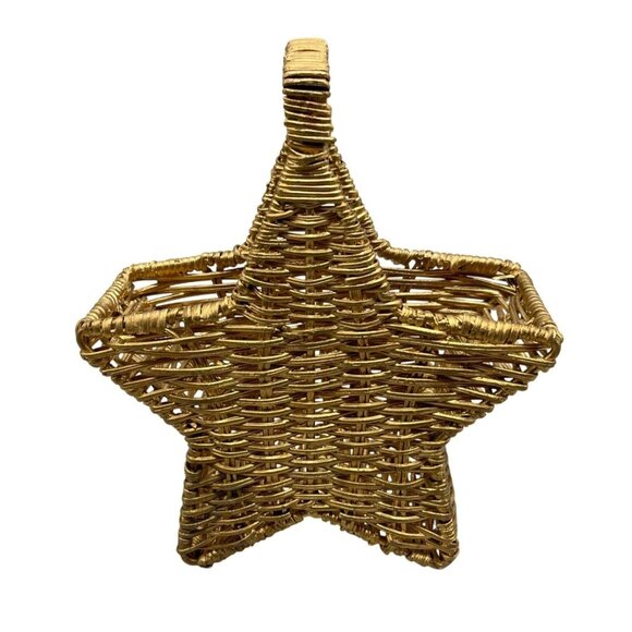 Christmas star weaved wicker gold basket decoration 8x9" storage organizer READ - Picture 1 of 6